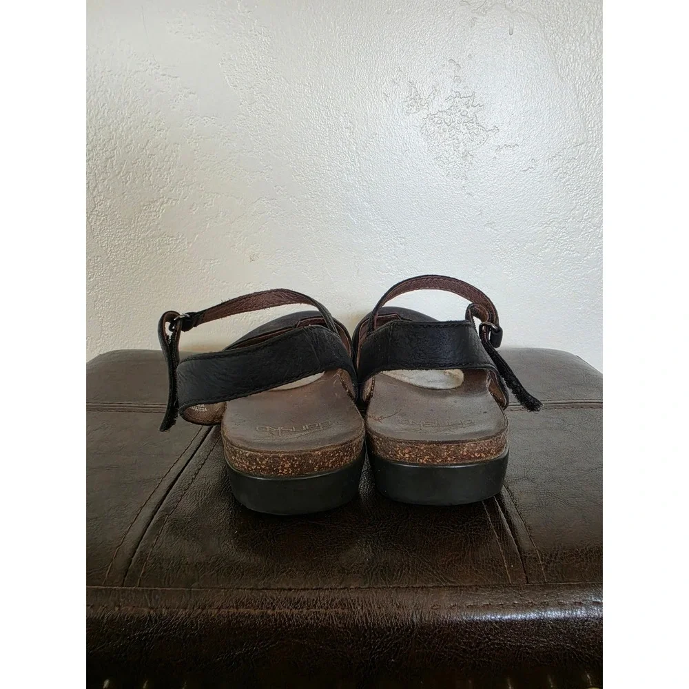 Dansko Rowan Black Leather Boho Workwear Flat Slingback Sandals sz 37 US 6.5